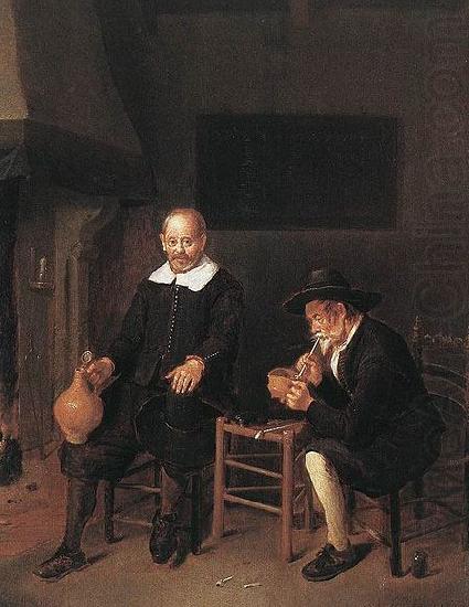 Quirijn van Brekelenkam Interior with a smoking and a drinking man by a fire. china oil painting image